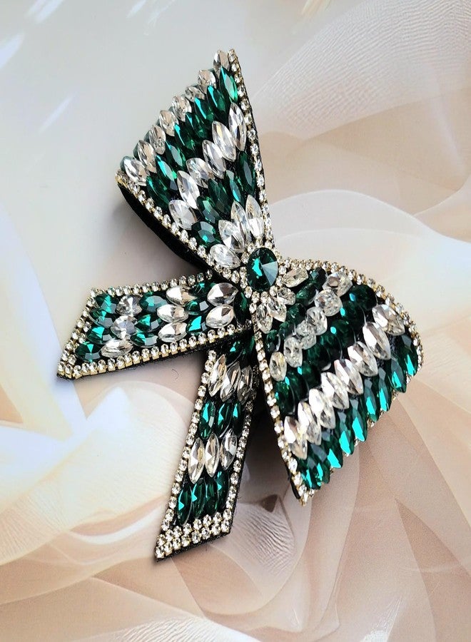 RHOSYN HAIR ACCESSORIES Embellished Hair Bow Clips for Women | Crystal Hair Pins | Hair Bow Slide Clip | Handmade Bows | Fancy Hair Clips | Wedding Hair Accessories for Girls B010 Green Pk-1 - Image 5