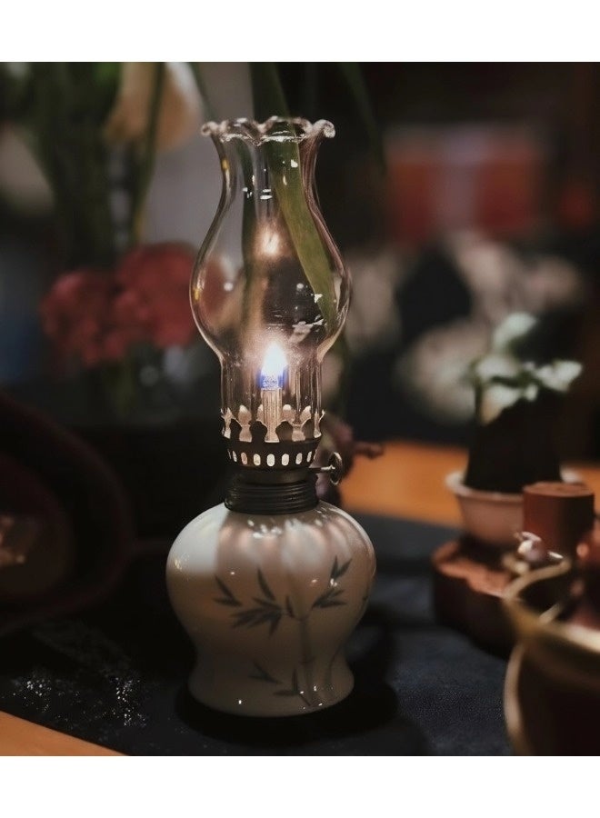 شيبشيب مصباح زيت سيراميكي عتيق، مصباح كيروسين من الخيزران الأنيق، فانوس كيروسين ريفي مقاوم للرياح بفتيل نار قابل للتعديل، مثالي للأجواء، للاستخدام اليومي أو للإضاءة في حالات الطوارئ - Image 4