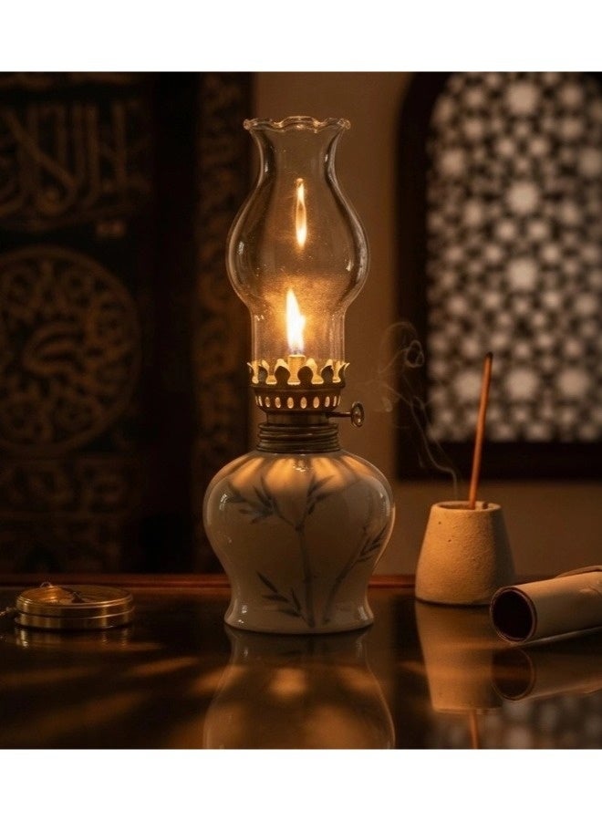 شيبشيب مصباح زيت سيراميكي عتيق، مصباح كيروسين من الخيزران الأنيق، فانوس كيروسين ريفي مقاوم للرياح بفتيل نار قابل للتعديل، مثالي للأجواء، للاستخدام اليومي أو للإضاءة في حالات الطوارئ - Image 3