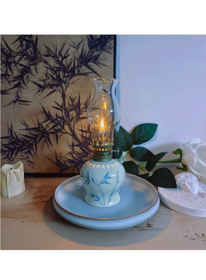 شيبشيب مصباح زيت سيراميكي عتيق، مصباح كيروسين من الخيزران الأنيق، فانوس كيروسين ريفي مقاوم للرياح بفتيل نار قابل للتعديل، مثالي للأجواء، للاستخدام اليومي أو للإضاءة في حالات الطوارئ - Image 2