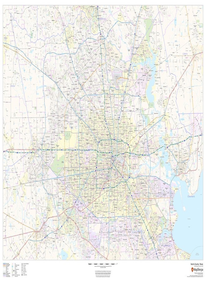MapSherpa خريطة جدارية مغلفة لمقاطعة هاريس، تكساس - 48 بوصة × 36 بوصة - Image 1