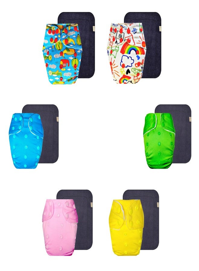 Dumbledo Premium Cloth Diaper with Gray Insert (Pack of 6) | Soft & Gentle | Breathable | Travel Friendly | Ideal for Toddlers | 3 Months - 3 Years | Unisex Baby - Image 1