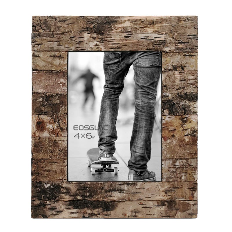 Eosglac Rustic 4x6 Wooden Picture Frame, Handmade with Real Birch Bark, Easel Back, Natural - Image 1