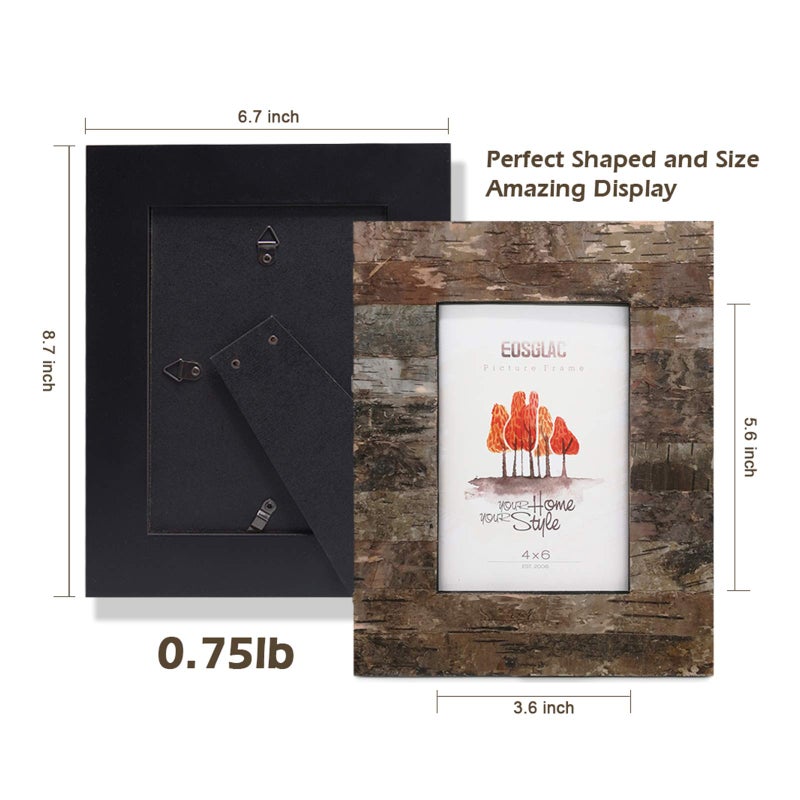 Eosglac Rustic 4x6 Wooden Picture Frame, Handmade with Real Birch Bark, Easel Back, Natural - Image 4