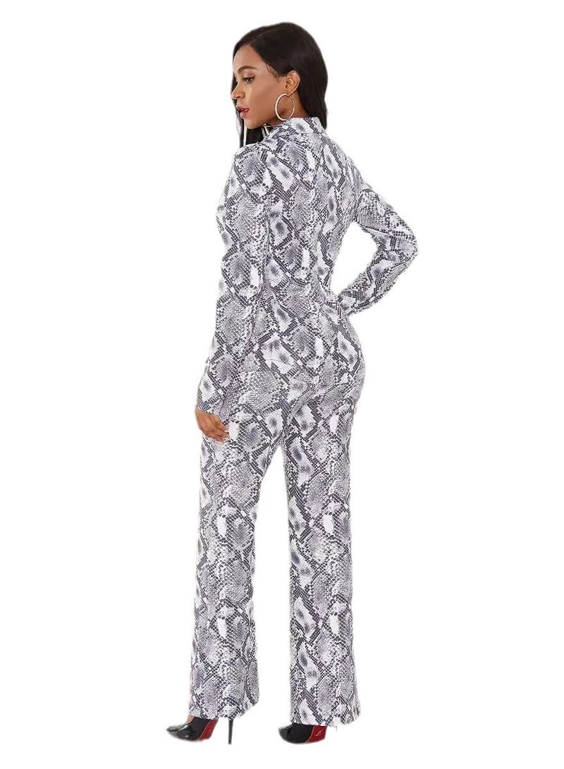 Shougu Fashionable And Elegant Snake Print Suit Pants Set  - Image 1