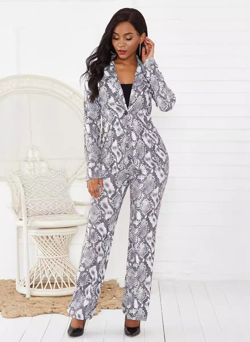 Shougu Fashionable And Elegant Snake Print Suit Pants Set  - Image 2