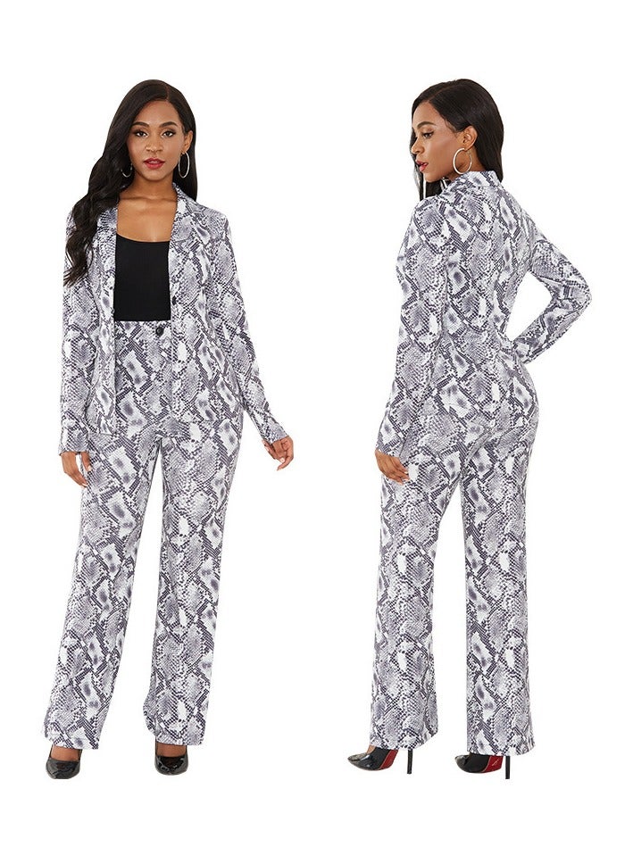 Shougu Fashionable And Elegant Snake Print Suit Pants Set  - Image 4