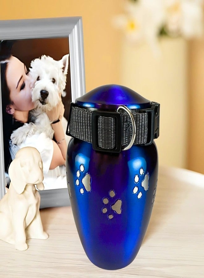 Silverlight Urns Blue with Silver Paw Prints Small Pet Cremation Urn for Ashes, Brass, Blue Pet Urn, Dog Urn, Cat Urn, Small Sized Pet Urn, 4.25 Inches High - Image 4