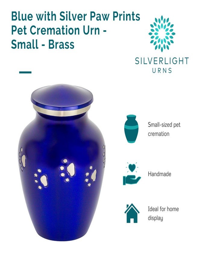 Silverlight Urns Blue with Silver Paw Prints Small Pet Cremation Urn for Ashes, Brass, Blue Pet Urn, Dog Urn, Cat Urn, Small Sized Pet Urn, 4.25 Inches High - Image 5