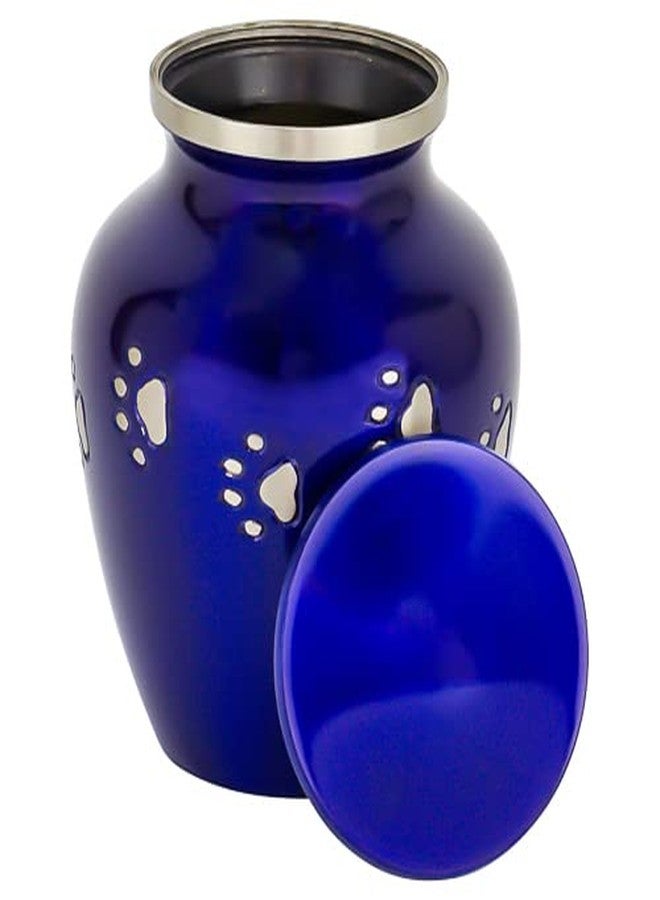 Silverlight Urns Blue with Silver Paw Prints Small Pet Cremation Urn for Ashes, Brass, Blue Pet Urn, Dog Urn, Cat Urn, Small Sized Pet Urn, 4.25 Inches High - Image 2
