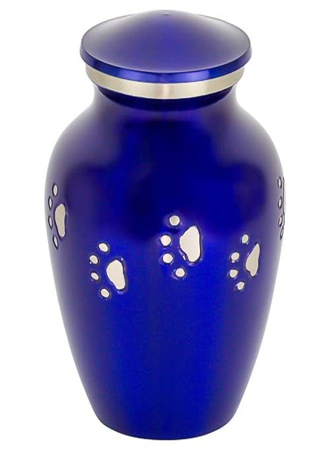 Silverlight Urns Blue with Silver Paw Prints Small Pet Cremation Urn for Ashes, Brass, Blue Pet Urn, Dog Urn, Cat Urn, Small Sized Pet Urn, 4.25 Inches High - Image 1