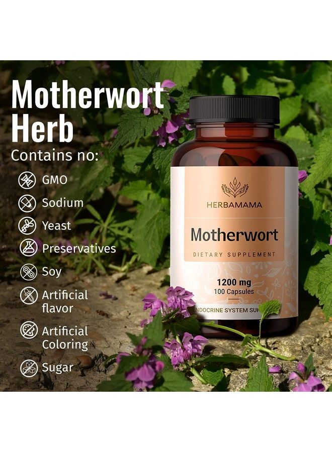 HERBAMAMA Motherwort Capsules - Organic Motherwort Herb Pills - Vegan Supplement - 1200 mg - 100 Caps - Image 4
