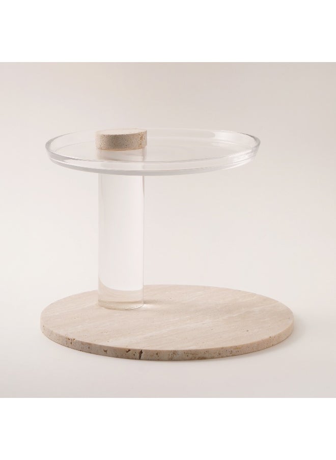 La Mesa - La Mesa 2 tier stand with travertine stone base and acrylic plates dia 24cm,18cm - Image 1