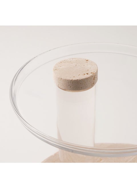 La Mesa 2 tier stand with travertine stone base and acrylic plates dia 24cm,18cm