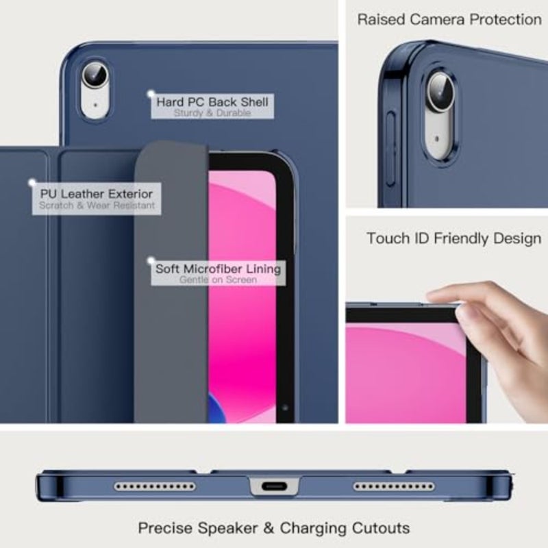 حافظة لجهاز iPad A16 الجيل الحادي عشر 11 بوصة 2025/ iPad الجيل العاشر 10.9 بوصة 2022، غطاء ذكي نحيف مع ظهر شفاف من البولي كربونات الصلب، يدعم معرف اللمس، الاستيقاظ/النوم التلقائي (كحلي داكن) - Image 3