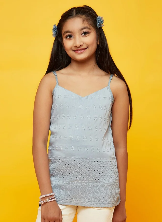 AKS Floral Embroidered Sleeveless Top for Girls