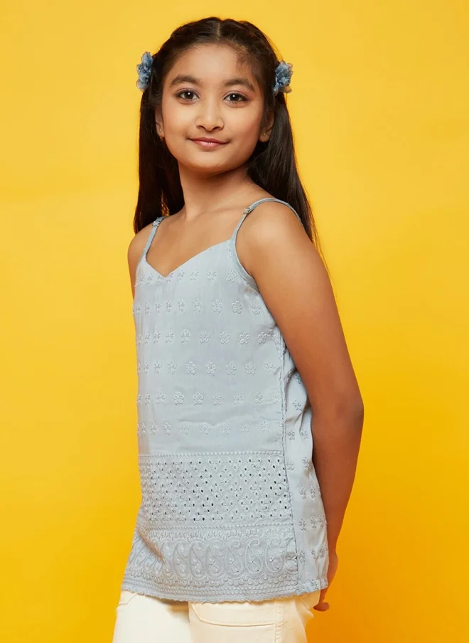 AKS Floral Embroidered Sleeveless Top for Girls