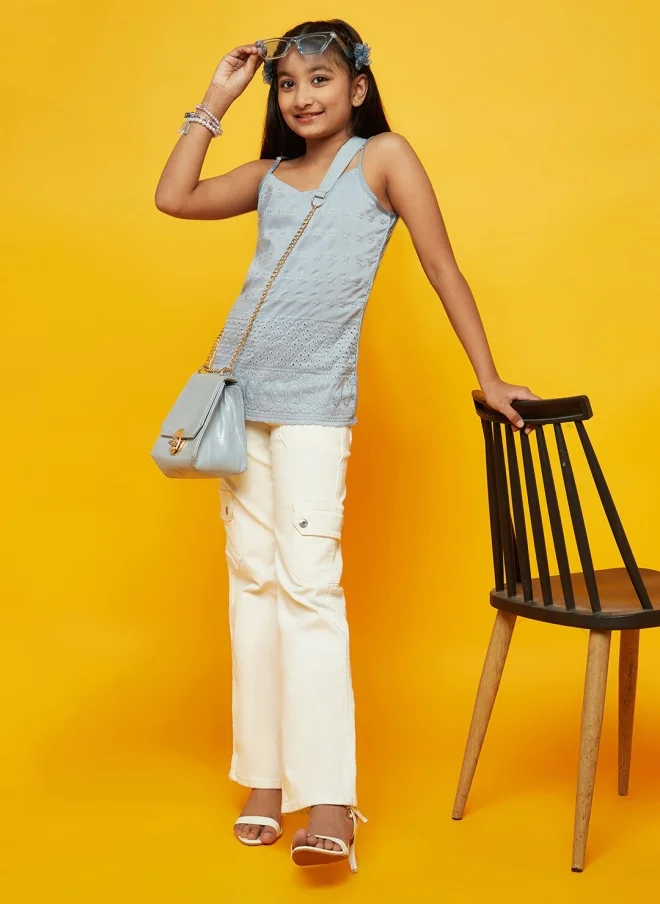 AKS Floral Embroidered Sleeveless Top for Girls