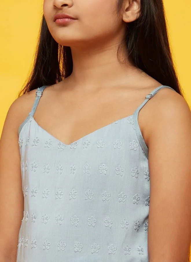 AKS Floral Embroidered Sleeveless Top for Girls