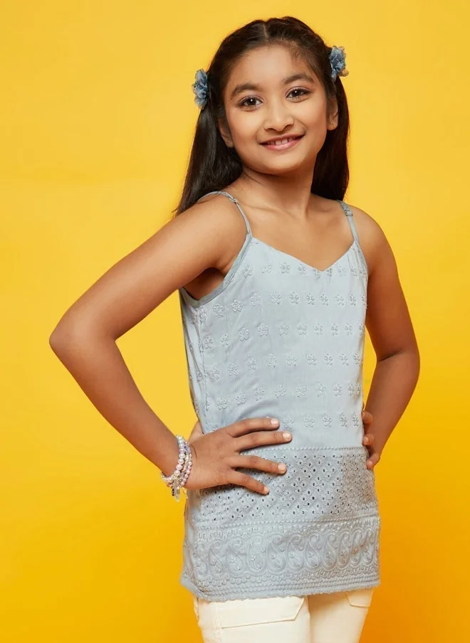 AKS Floral Embroidered Sleeveless Top for Girls