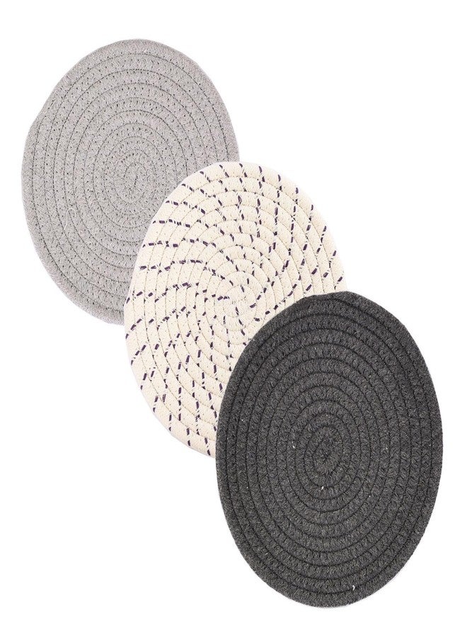 vigor path 100% Cotton Thread Weave Potholders and Trivets - Stylish Coasters, Hot Pads, Hot Mats, Spoon Rest (Set of 3) - 7 Inch Diameter Placemats - Perfect for Cooking and Baking by Diameter (Grey) - Image 1