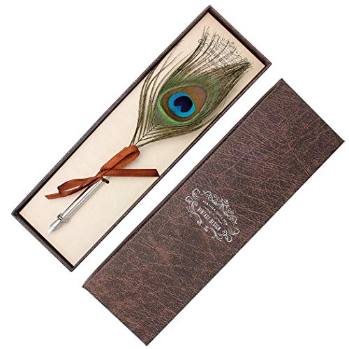 Gullor Vintage Feather Quill Pen, Nuture Feather Dip Pen with Gift Box, Peacock - Image 2