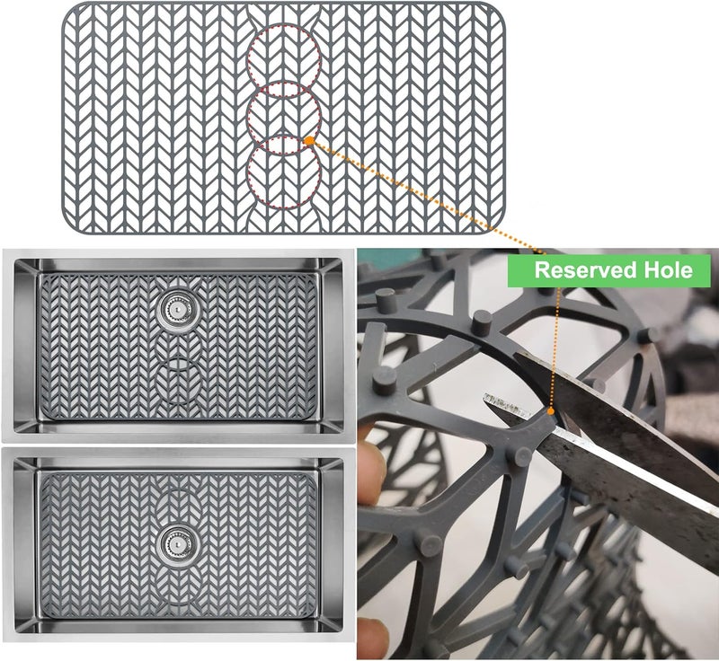 AWOKE Sink Protectors for Kitchen Sink - 24"x 12.5" Sink Mat - Heat resistant Easy-clean Silicone Sink Mat - for Protection of Stainless Steel Sink - with 3 Reserved Holes (Grey) - Image 5