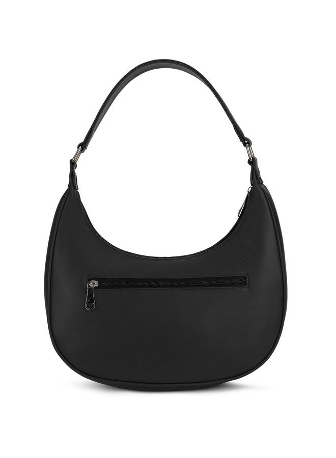 حقيبة يد نسائية من الجلد النباتي على شكل نصف قمر باللون الأسود من K London | حقيبة كتف مناسبة للحفلات والسفر والكليات للفتيات - Image 2