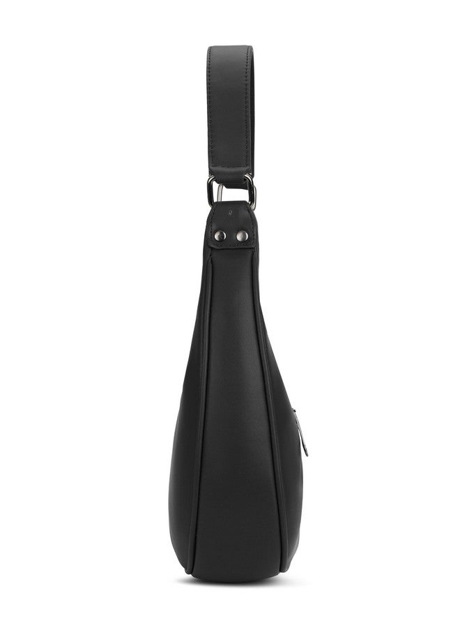 حقيبة يد نسائية من الجلد النباتي على شكل نصف قمر باللون الأسود من K London | حقيبة كتف مناسبة للحفلات والسفر والكليات للفتيات - Image 5