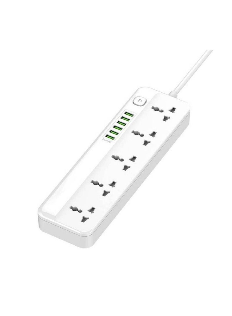 JBQ Power Extension Cord with Multi Sockets 5 Universal Outlets Compatible With UK/UAE Plug 6 Auto ID USB Ports For Mobile Charging And 2m Extension Cord For Home Office Dorm Essentials  - Image 1