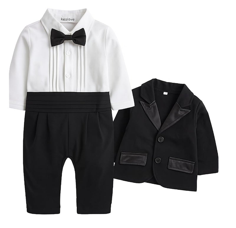 stylesilove Toddler Boy Formal Tuxedo Outfit 2-Piece Set with Bow Tie & Blazer, Infant Baby Gentleman Suit (24 Months) Black - Image 1
