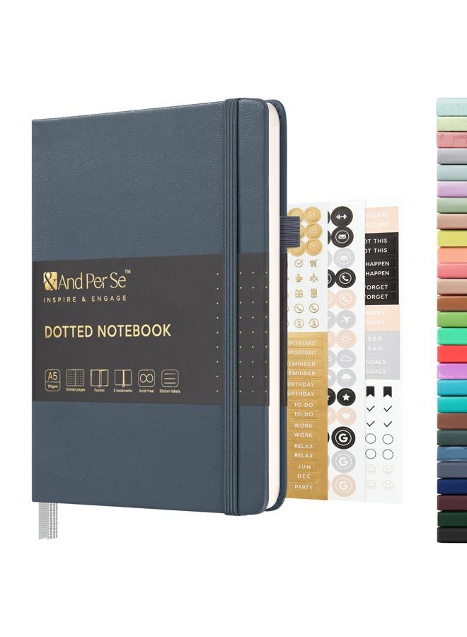 &And Per Se Dotted Journal Notebook, A5 Hardcover Bullet Dotted Journal, 160 Pages 100 gsm Thick Paper, 3 Sheets of Stickers Included - 5.7'' x 8''（Dark Blue） - Image 1