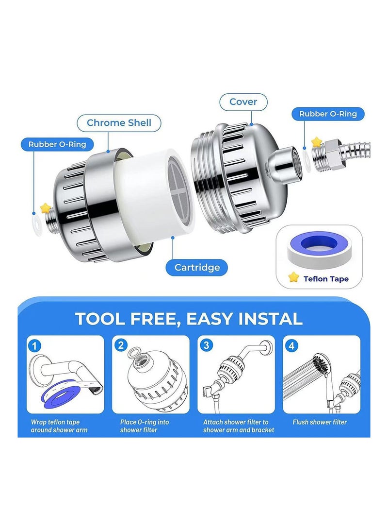 Shower Filter, High Pressure Showerhead Filter For Hard Water With 2 Replaceable Cartridges, Shower Head Purifier For Remove Chlorine Fluoride - Image 5