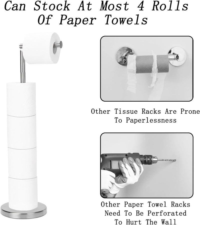 Toguma Stainless Steel Free Standing Toilet Paper Holder with Storage Shelf - Silver - Image 5