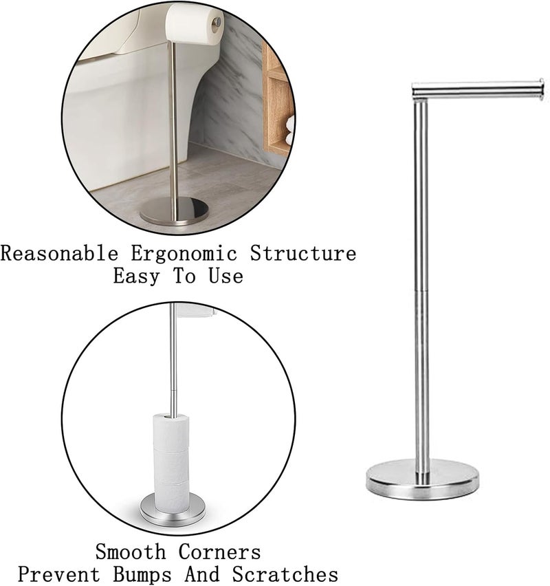 Toguma Stainless Steel Free Standing Toilet Paper Holder with Storage Shelf - Silver - Image 4