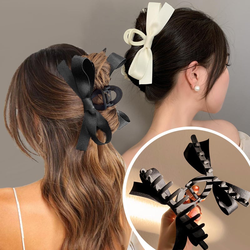 Sizobi Bow Claw Clips, Bow Hair Clips White Hair Bows, Hair Accessories for Women, Extra Large Black Barrettes, Scrunchies for Thin Thick Curly Hair - Image 4