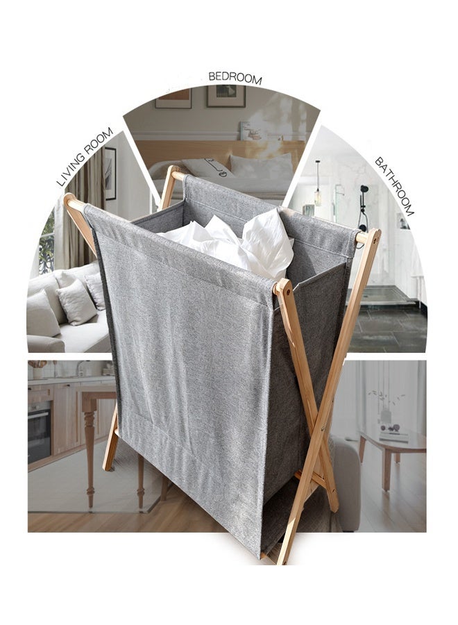 Bamboo Foldable Laundry Hamper Laundry Basket Portable Dirty Clothes Basket with Removable Liner Bag, Household Laundry Organizer for Laundry Room/Bedroom/Bathroom - Image 5