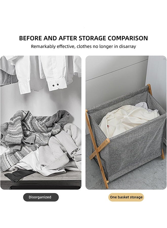 Bamboo Foldable Laundry Hamper Laundry Basket Portable Dirty Clothes Basket with Removable Liner Bag, Household Laundry Organizer for Laundry Room/Bedroom/Bathroom - Image 4