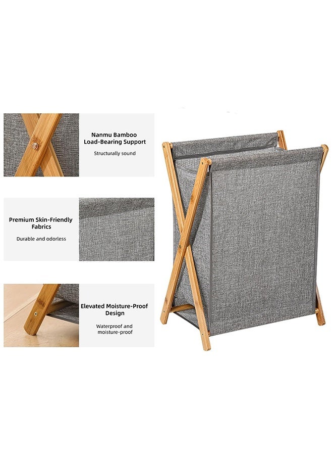 Bamboo Foldable Laundry Hamper Laundry Basket Portable Dirty Clothes Basket with Removable Liner Bag, Household Laundry Organizer for Laundry Room/Bedroom/Bathroom - Image 3