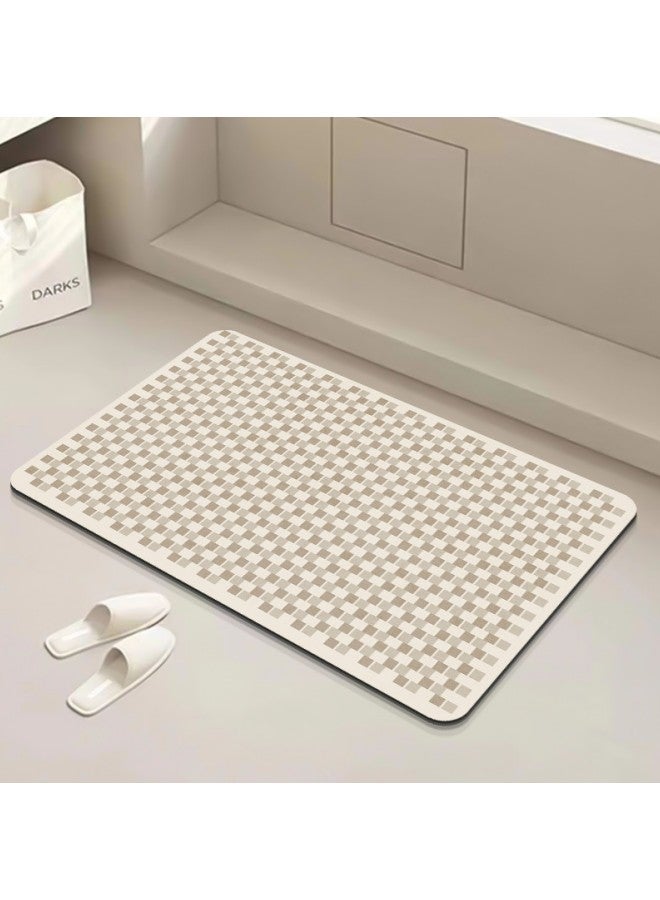 WAOKN Highly Absorbent Non-slip Bathroom Floor Mat, Fashionable Checkered Pattern Non-slip Mat, Bottom Non-slip Texture Comfortable Diatom Mud Fabric Cushioning Mat (Beige)  - Image 2