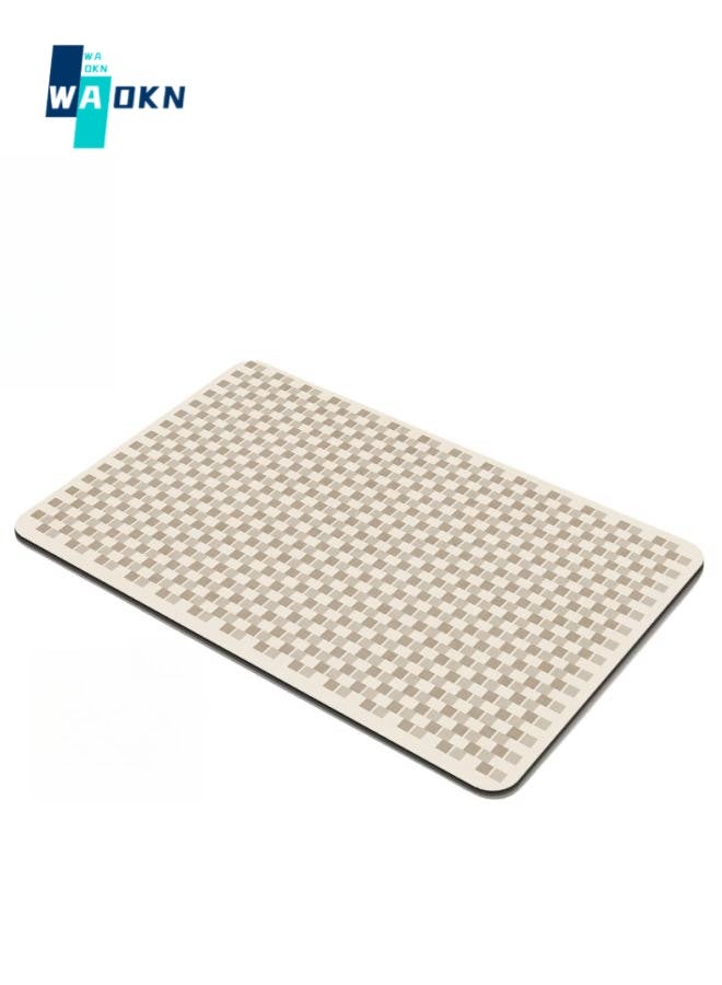 WAOKN Highly Absorbent Non-slip Bathroom Floor Mat, Fashionable Checkered Pattern Non-slip Mat, Bottom Non-slip Texture Comfortable Diatom Mud Fabric Cushioning Mat (Beige)  - Image 1