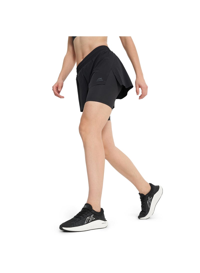 Athlex Women’s 2-in-1 Running Shorts - Pulse+ Black/Red Lightweight & Breathable Athletic Shorts with Moisture-Wicking Fabric - Image 1