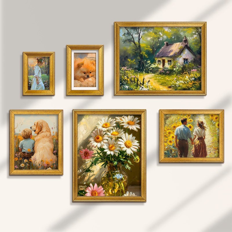 TWING 4x6 Gold Picture Frames Set of 6,Rustic Gold Frames Display Pictures 3x5 with Mat or 4x6 Without Mat,Tabletop Display and Wall Mounting Collage Photo Frame,Set for Wall Gallery - Image 4