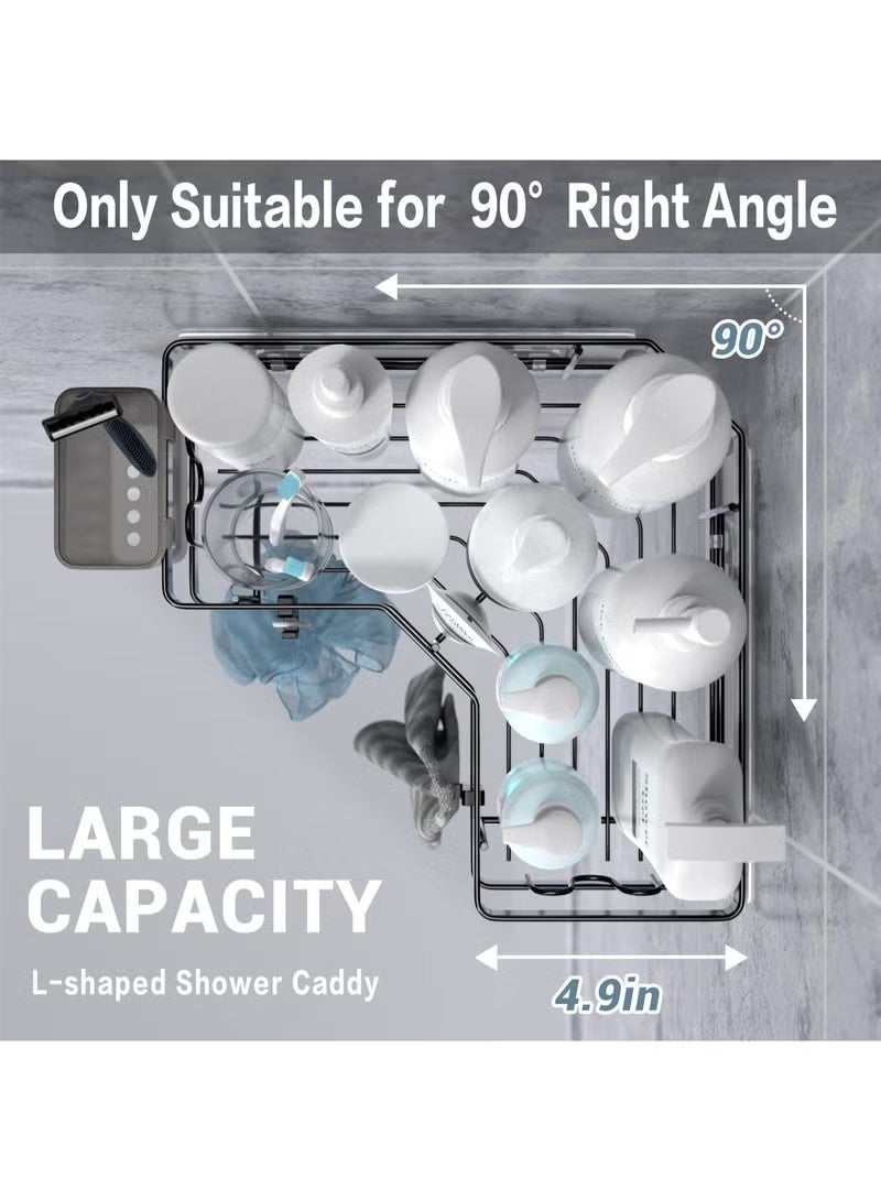 Beauenty Corner Shower Caddy, 2 Pack Adhesive Shower Corner Organizer Shelves, No Drilling Stainless Steel Shower Storage Rack with Hooks Toothpaste Holder for Bathroom, Dorm and Kitchen - Image 3
