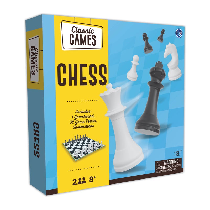 TCG Classic Games Chess Board Game, Linen-Finished Board, 32 Pieces, Ages 8+ - Image 1