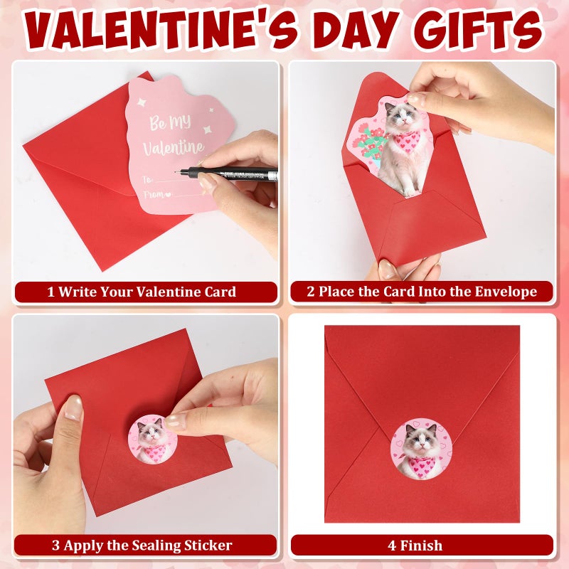 Sealmic 48 Sets Assorted Cat Valentines Days Cards for Kids Classroom School Cute Cat Valentines Cards with Envelops Stickers Greeting Cute Pet Love Cards for Girls Boys Kids Party Gift Exchange Brithday Supplies Favors Double Sided Printing - Image 4