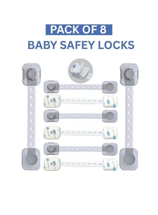 Goods4Life Adjustable Baby Safety Locks – Pack Of 8 -Childproofing with 3M Adhesive for Cabinets, Drawers & Appliances - Image 3