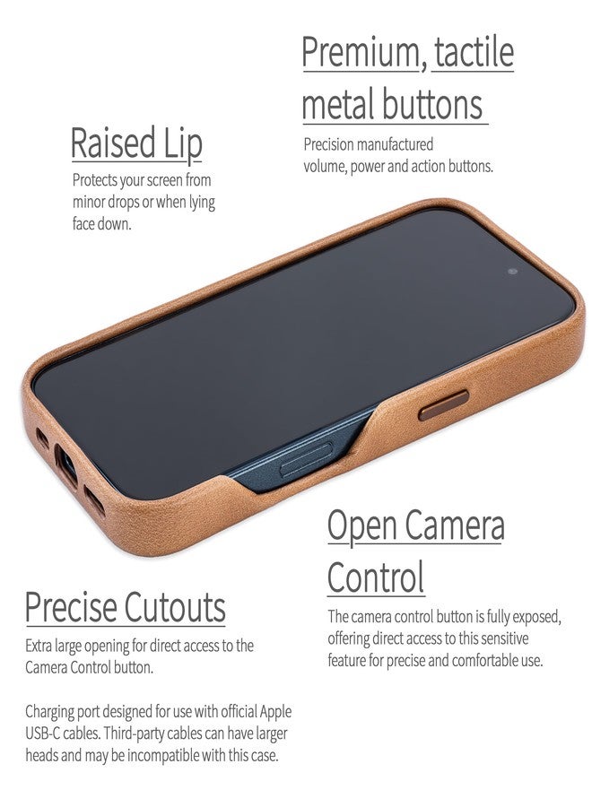 Dockem Genuine Leather Case V2 for iPhone 16 Pro with Full Camera Control Cutout, Compatible with MagSafe (MSGL, Light Brown) - Image 3