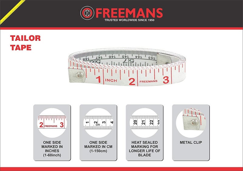 FREEMANS TT1513 Double Sided 15m60 Inches Soft Tailor Measurement Tape for Home Use Tailoring Fiberglass Tailor Measuring Tape Inch Tape for DIY Pack of 1 - Image 4