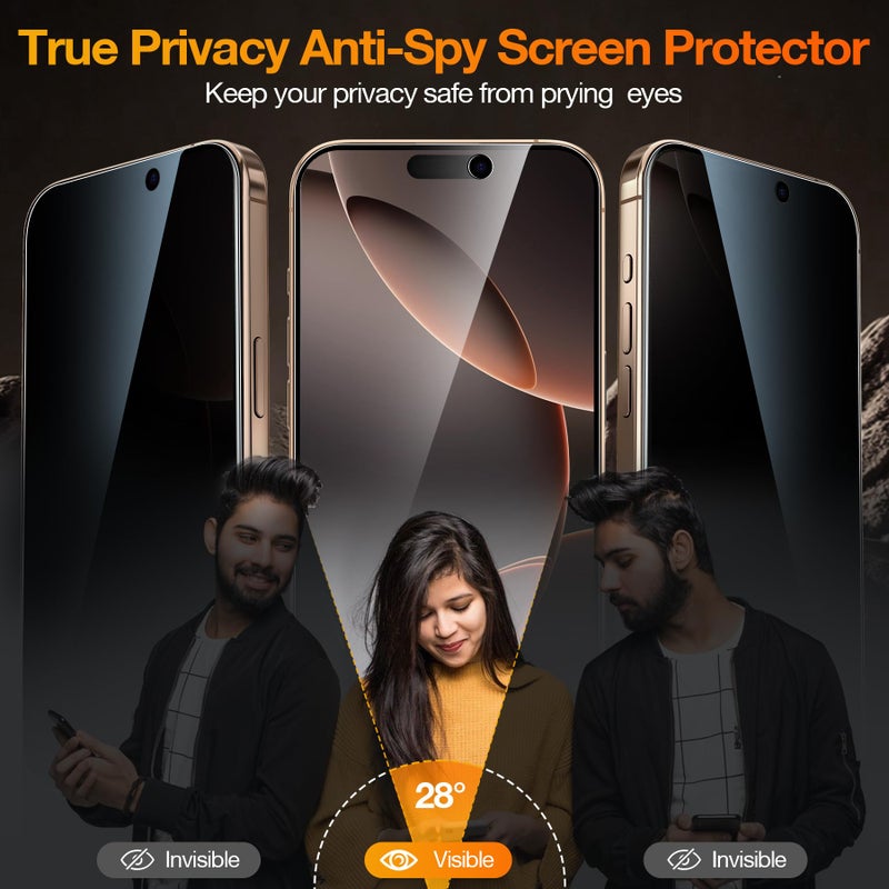 YMHML 3 Pack Compatible for iPhone 16 Pro Max Privacy Screen Protector Tempered Glass, Anti Spy Privacy Screen iPhone 16 Pro Max 6.9 Inch Accessories, Case Friendly Film, Easy Installation Tool - Image 2